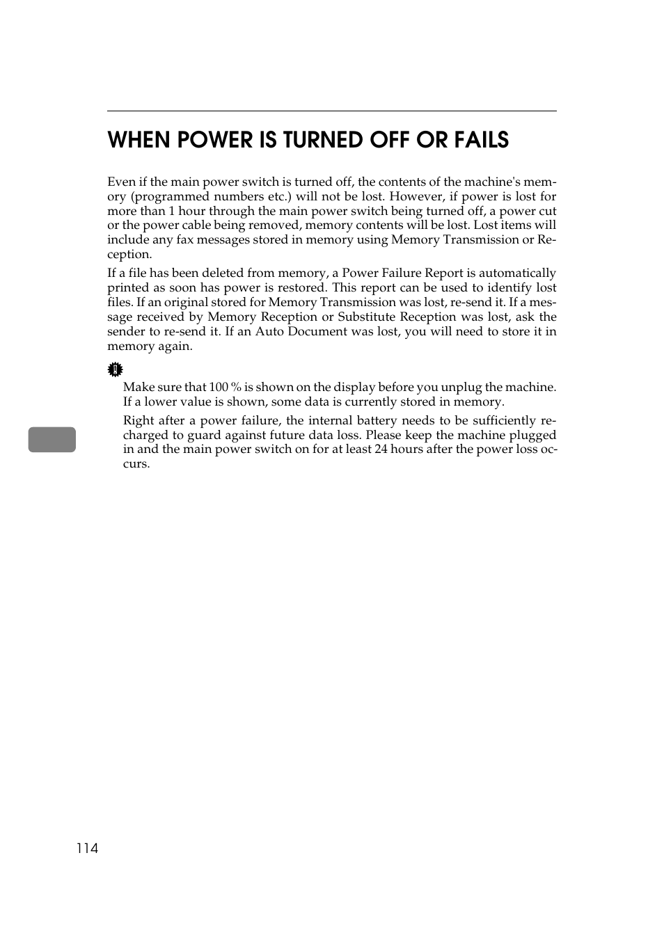 P.114 “when power is turned off or fails, P.114, When power is turned off or fails | When power is, Turned off or fails, P.114 “when pow, Er is turned off or fails, 6when power is turned off or fails | Ricoh Aficio Copy Machine 180 User Manual | Page 499 / 595