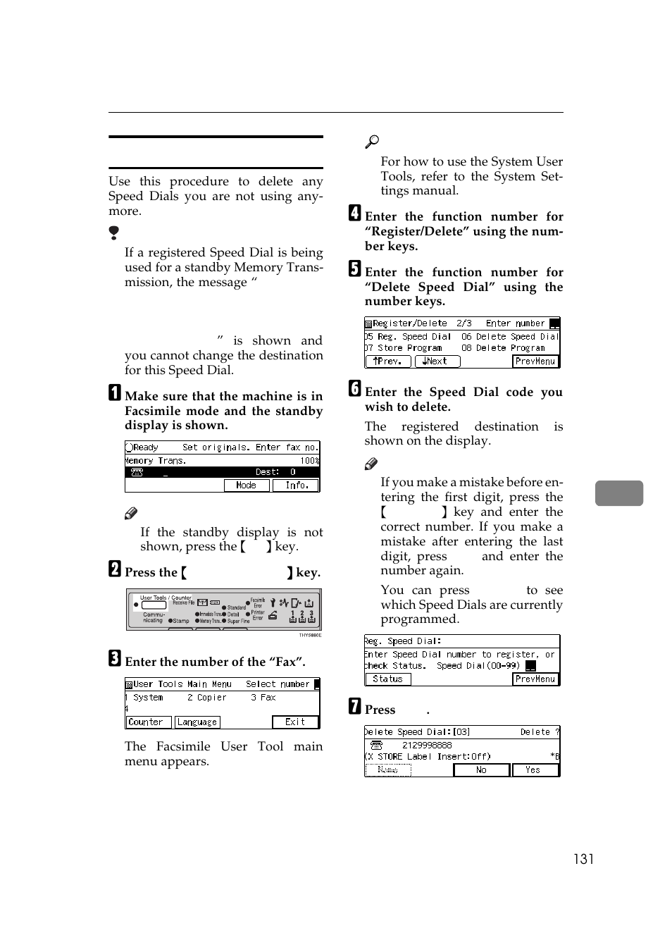 Deleting speed dials | Ricoh Aficio Copy Machine 180 User Manual | Page 516 / 595
