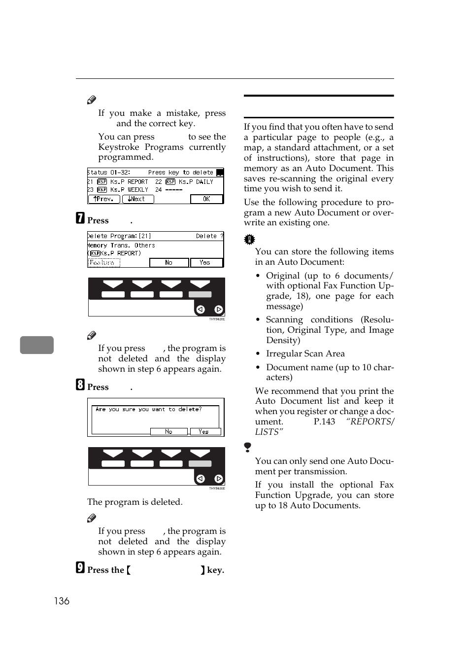 P.136 “regis, Tering auto documents, Registering auto documents | Ricoh Aficio Copy Machine 180 User Manual | Page 521 / 595