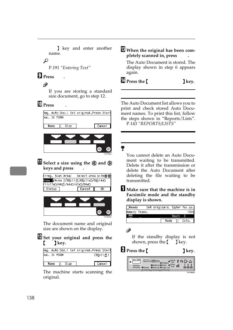 P.138 “auto, Document list, Deleting an auto document | Ricoh Aficio Copy Machine 180 User Manual | Page 523 / 595