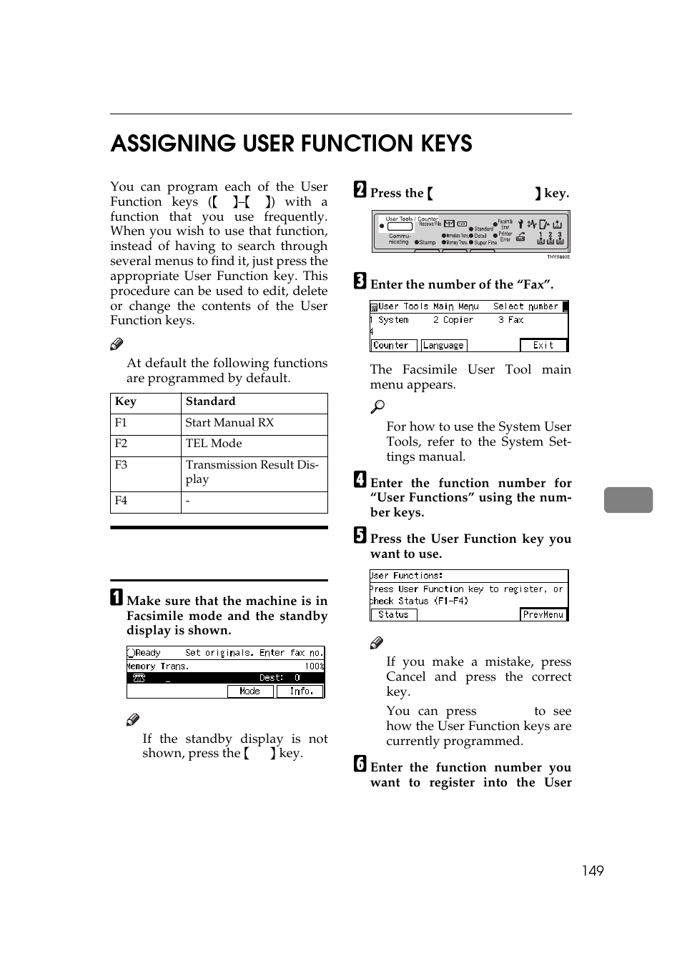 Nction, P.149 “assigning, User function keys | 7assigning user function keys | Ricoh Aficio Copy Machine 180 User Manual | Page 534 / 595