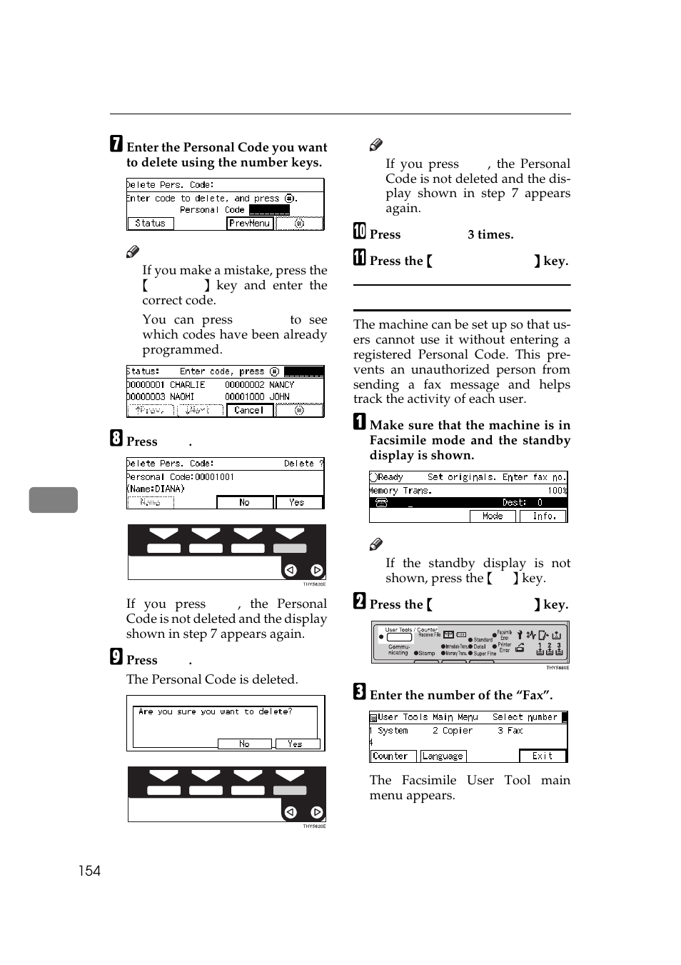 P.154 “personal code access, P.154 “per, Sonal code access | Ricoh Aficio Copy Machine 180 User Manual | Page 539 / 595