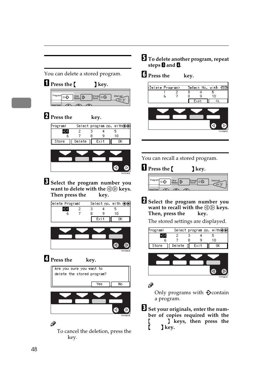 Deleting a program recalling a program, Deleting a program, Recalling a program | Ricoh Aficio Copy Machine 180 User Manual | Page 65 / 595
