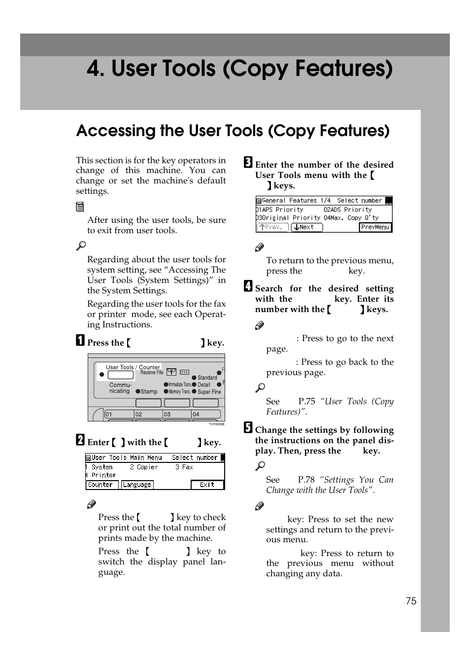 User tools (copy features), Accessing the user tools (copy features) | Ricoh Aficio Copy Machine 180 User Manual | Page 92 / 595