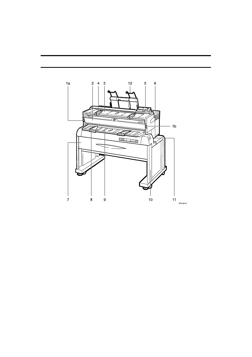 Guide to components, Copier exterior, Graphic |  locks,  front cover,  original table,  original guides,  operation panel, FI p.3 “operation panel,  rear table | Ricoh FW770 User Manual | Page 13 / 92