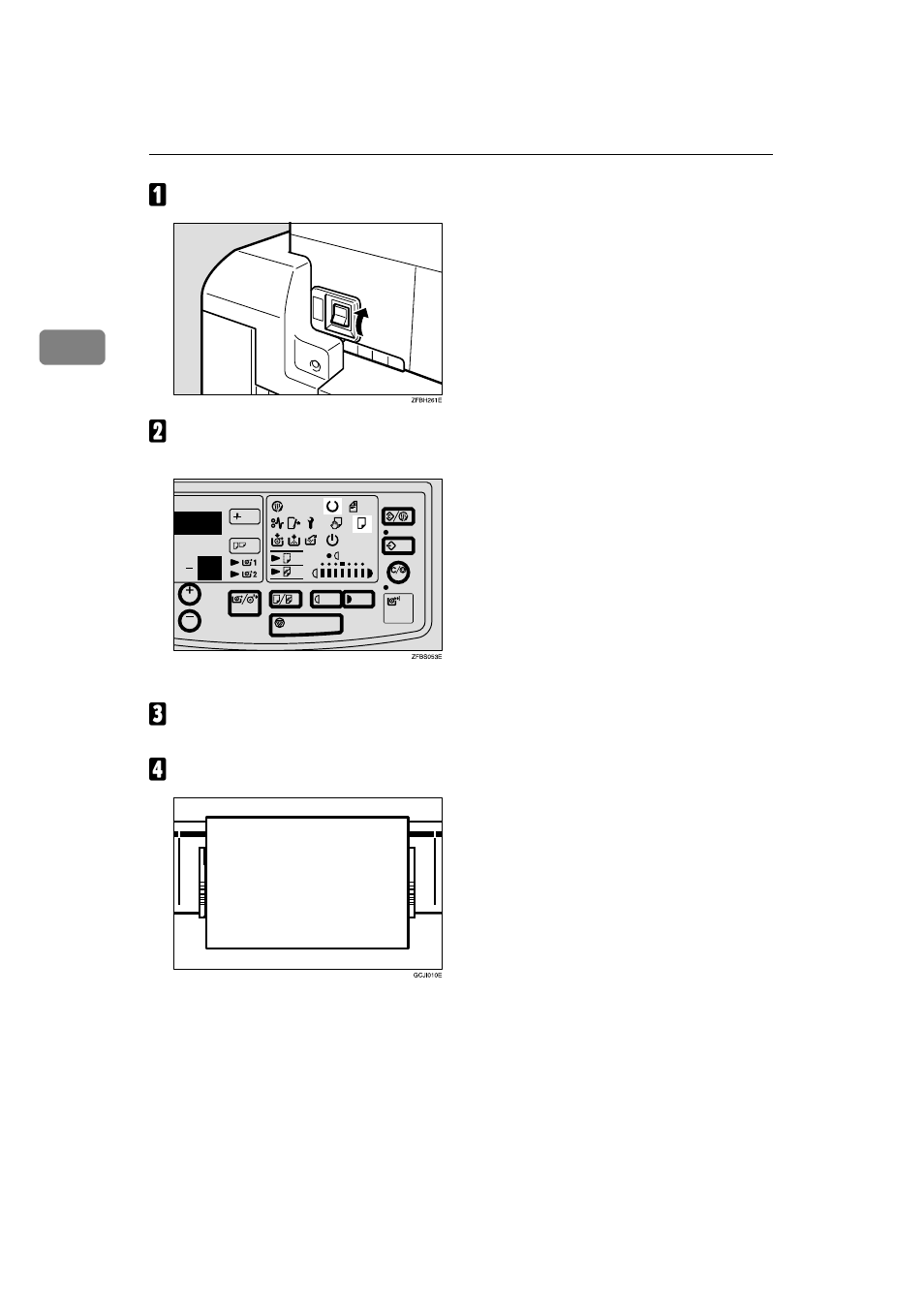 A turn on the main switch, B make sure that the, Graphic | Make sure that the bypass tray is selected | Ricoh FW770 User Manual | Page 24 / 92