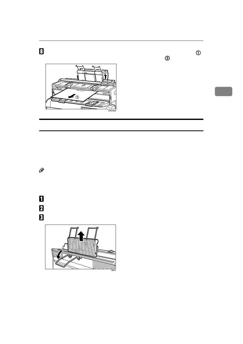 Using the rear table, Thick originals (0.19mm ~ 3mm), Originals which cannot be folded | Semi synchro cut with roll paper, Partial copying, A choose any copy setting you require, B for manual copying, set paper | Ricoh FW770 User Manual | Page 29 / 92