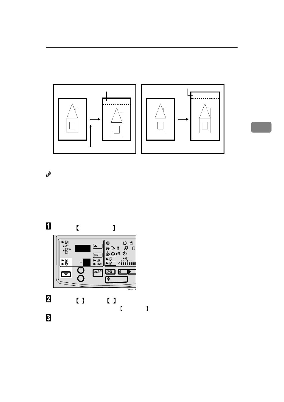 Setting a leading edge margin, Graphic, A press the | B press the, To zero the value, press the, C insert the original from the leading edge, You can get same results using the rear table, 3setting a leading edge margin | Ricoh FW770 User Manual | Page 43 / 92