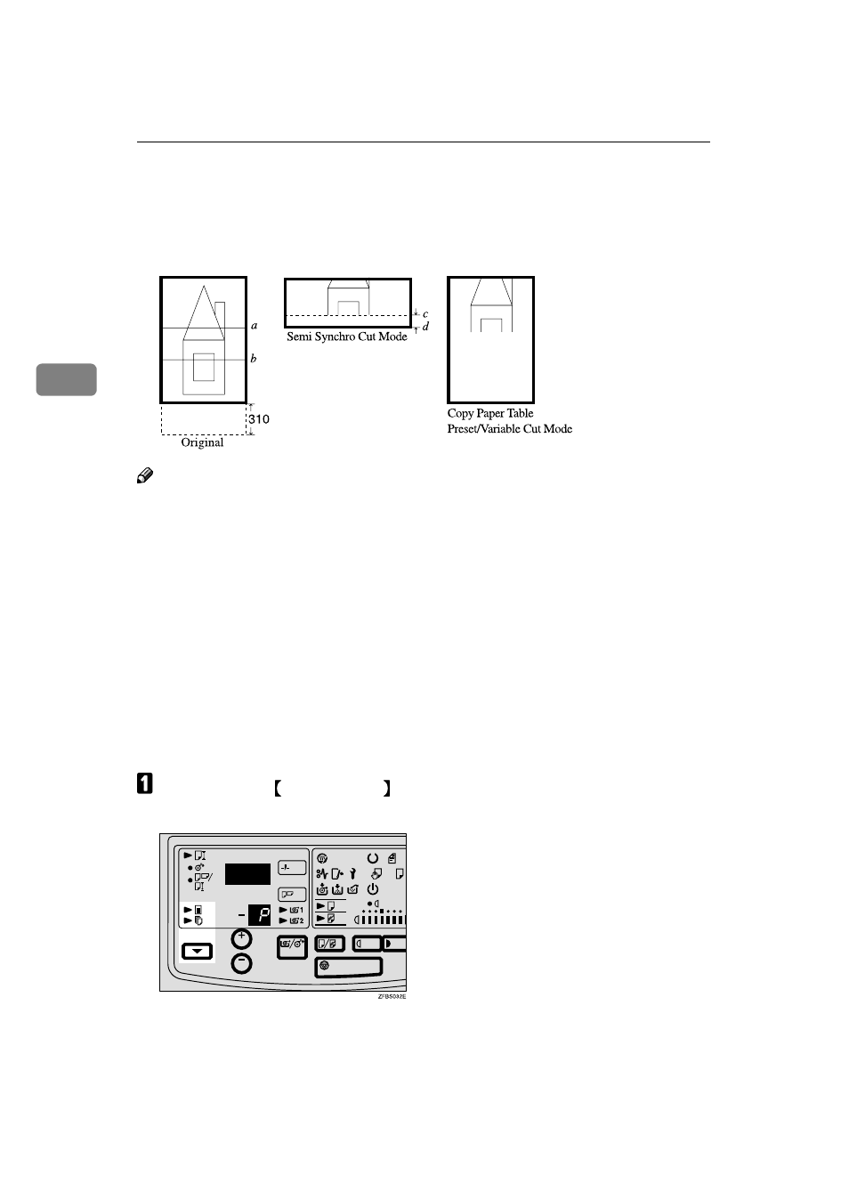 Partial copying, Graphic, A hold down the | A "p" will blink in the copy counter display, 3partial copying | Ricoh FW770 User Manual | Page 44 / 92