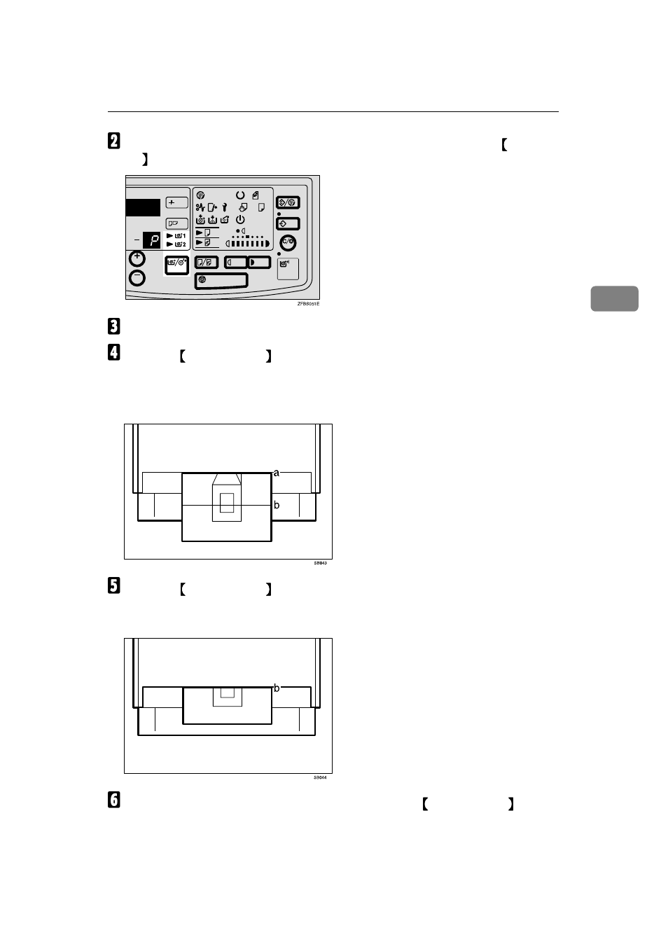 C place the original, D press the, The "p" will stay on, not blinking | The copier starts copying, E press the, The "p" will start blinking again | Ricoh FW770 User Manual | Page 45 / 92
