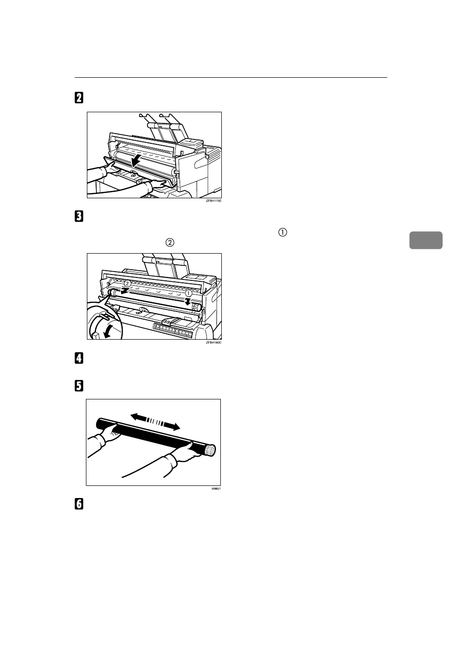 B open the toner cartridge cover, C turn the old cartridge towards you | Ricoh FW770 User Manual | Page 61 / 92
