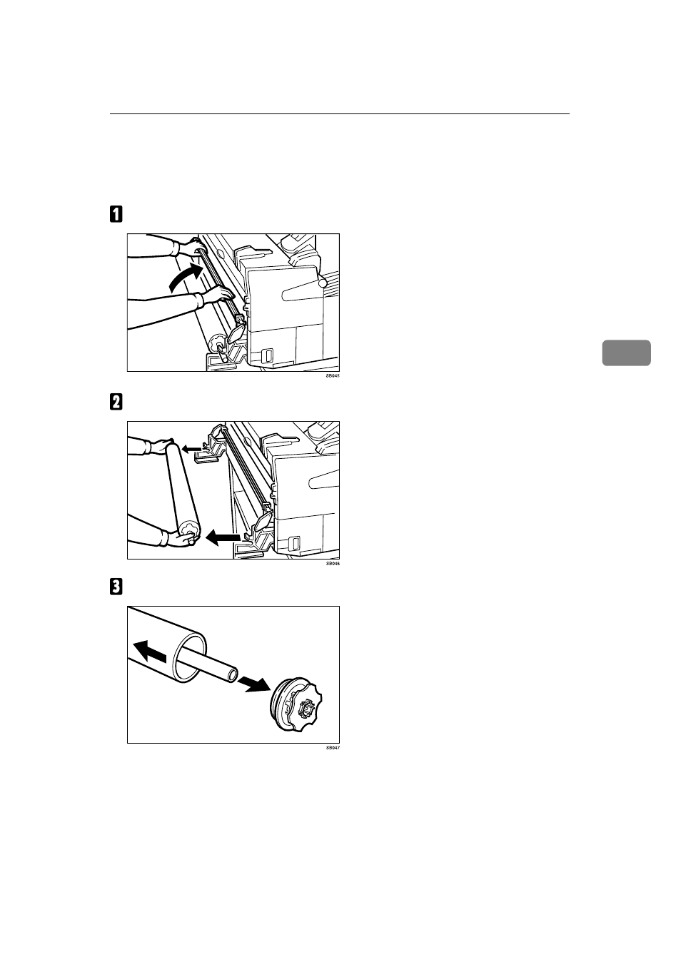 A lift the rail, B remove the spool from its support, Rail | P.59 “loading a new roll onto paper cutting, Rail (option) | Ricoh FW770 User Manual | Page 71 / 92