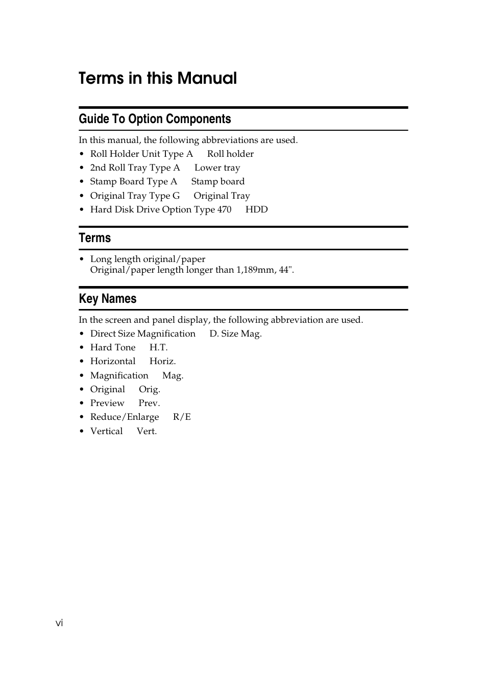 Terms in this manual, Guide to option components, Terms | Key names | Ricoh Aficio 470W User Manual | Page 10 / 184