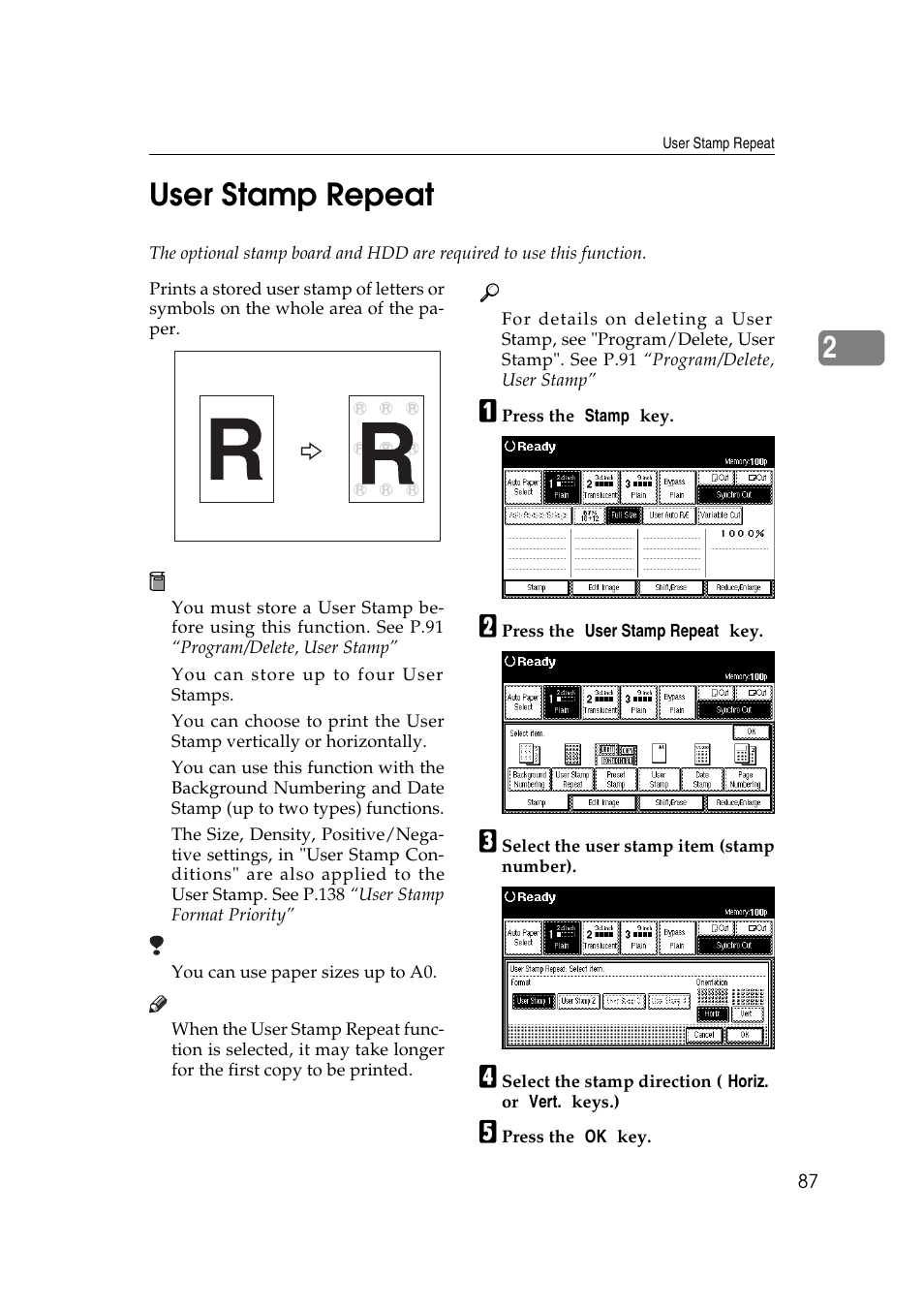 2user stamp repeat | Ricoh Aficio 470W User Manual | Page 107 / 184