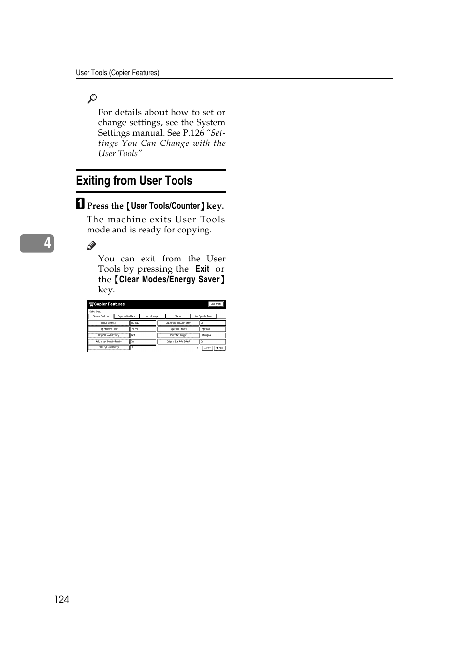 Exiting from user tools | Ricoh Aficio 470W User Manual | Page 144 / 184