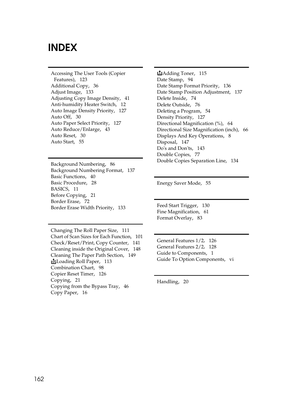 Index | Ricoh Aficio 470W User Manual | Page 182 / 184