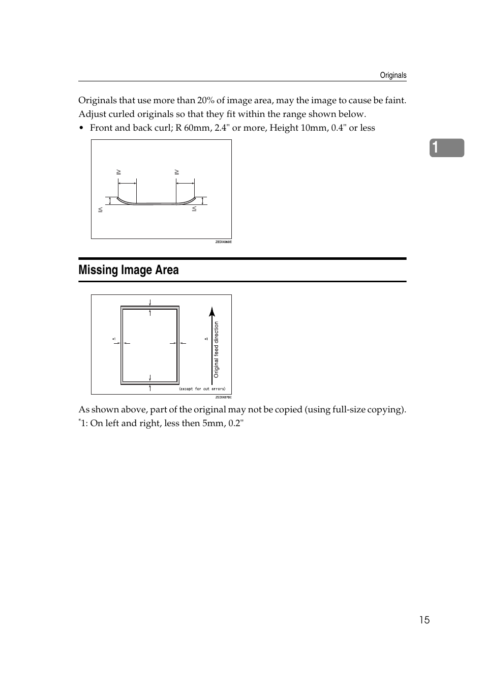 Missing image area, On left and right, less then 5mm, 0.2 | Ricoh Aficio 470W User Manual | Page 35 / 184