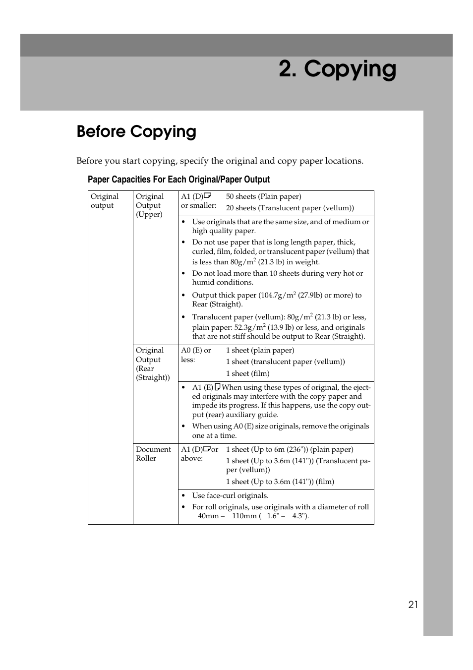 Copying, Before copying | Ricoh Aficio 470W User Manual | Page 41 / 184