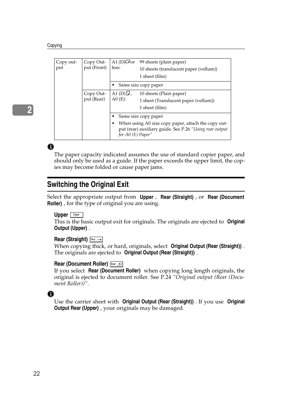Switching the original exit | Ricoh Aficio 470W User Manual | Page 42 / 184