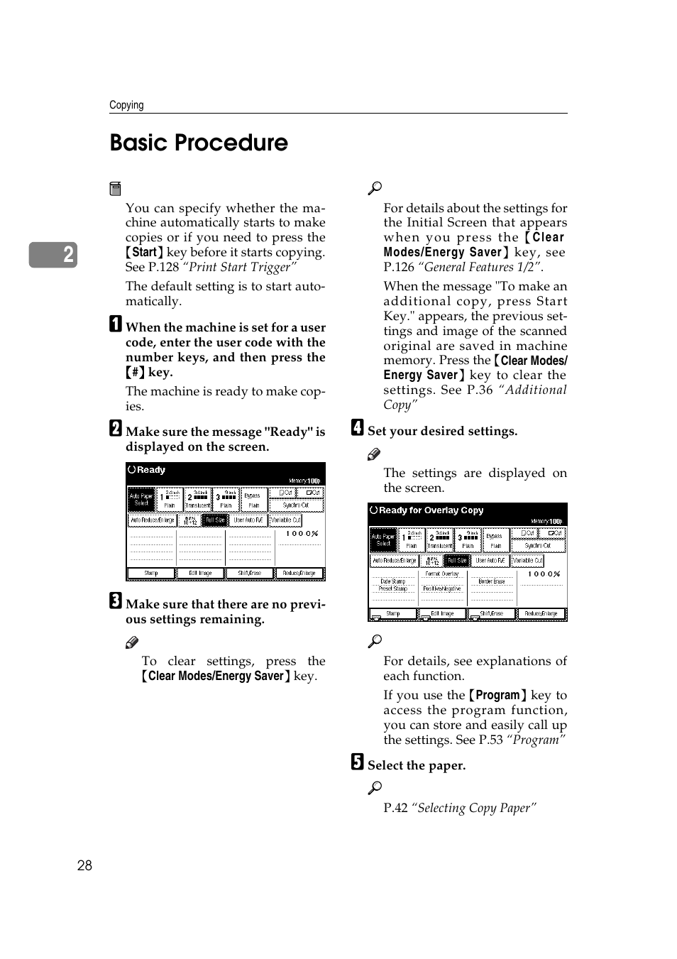 2basic procedure | Ricoh Aficio 470W User Manual | Page 48 / 184