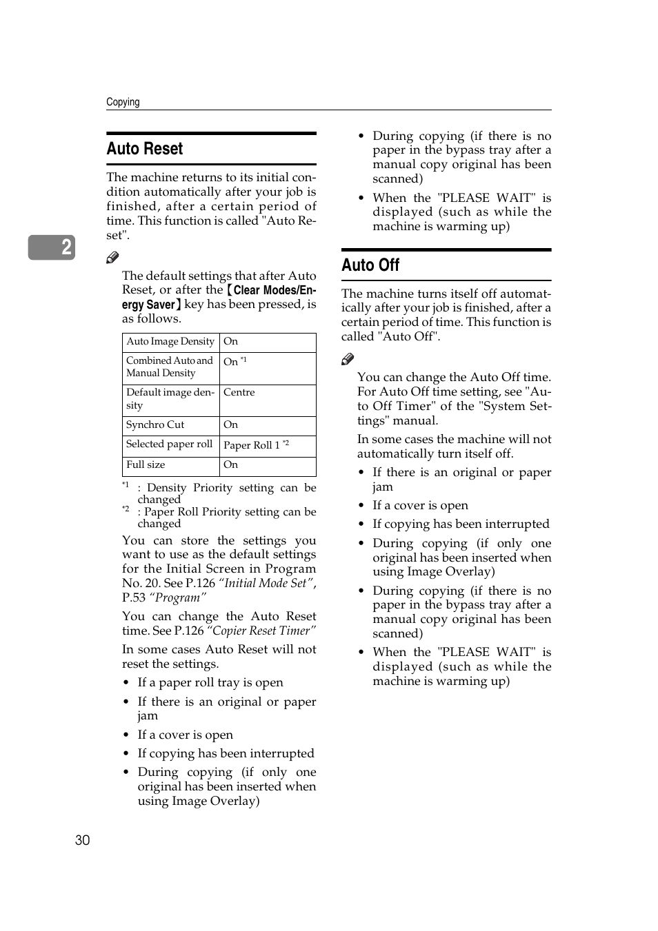 Auto reset, Auto off | Ricoh Aficio 470W User Manual | Page 50 / 184