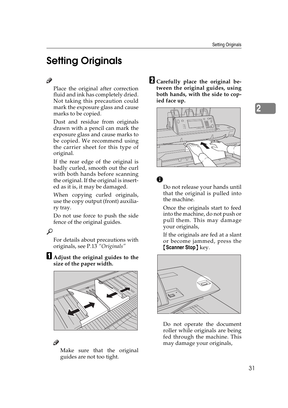 2setting originals | Ricoh Aficio 470W User Manual | Page 51 / 184