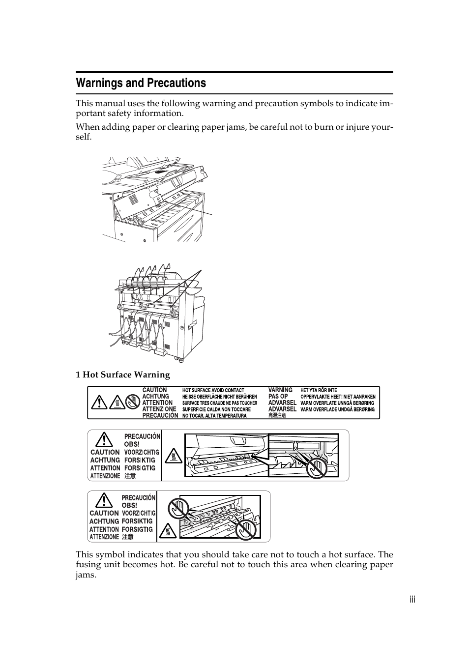 Warnings and precautions | Ricoh Aficio 470W User Manual | Page 7 / 184