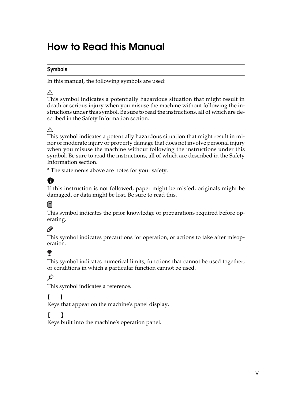 How to read this manual | Ricoh Aficio 470W User Manual | Page 9 / 184