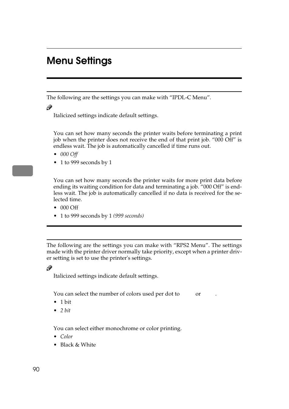 Menu settings, Ipdl-c menu, Rps2 menu | Ipdl-c menu rps2 menu, 5menu settings | Ricoh AP306 User Manual | Page 102 / 144