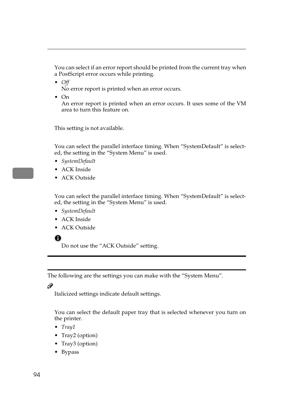 System menu | Ricoh AP306 User Manual | Page 106 / 144