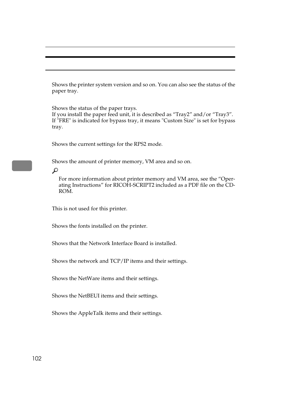Interpreting configuration page/ricoh-script2 | Ricoh AP306 User Manual | Page 114 / 144
