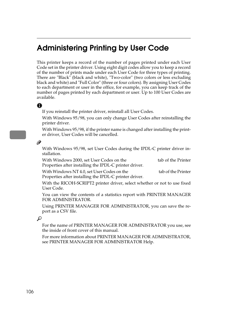 Administering printing by user code, 5administering printing by user code | Ricoh AP306 User Manual | Page 118 / 144