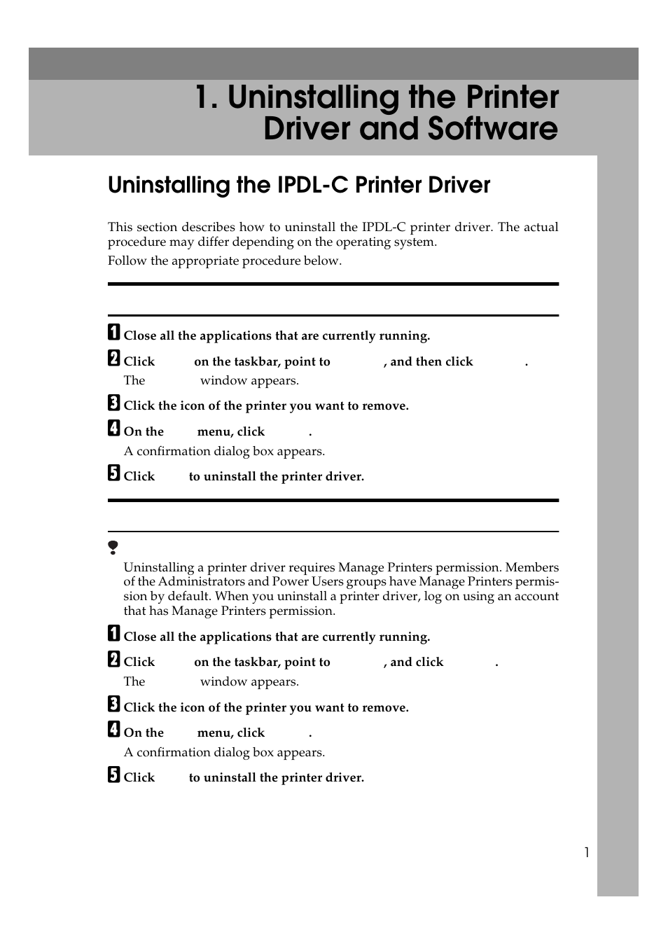  uninstalling the printer driver and software, Uninstalling the ipdl-c printer driver, Uninstalling the printer driver and software | Ricoh AP306 User Manual | Page 13 / 144