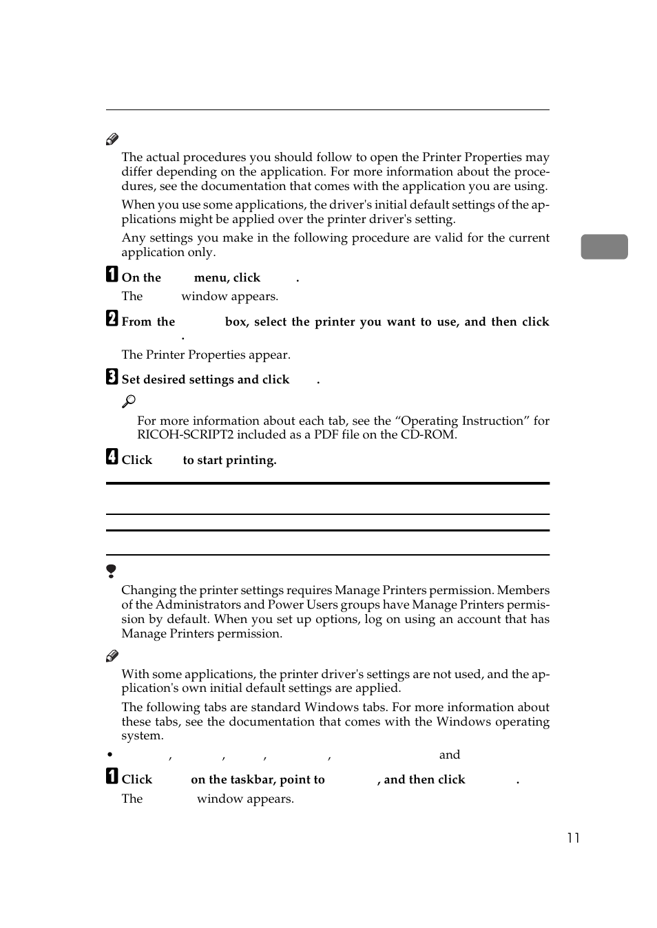 Windows 2000 - accessing the printer properties | Ricoh AP306 User Manual | Page 23 / 144