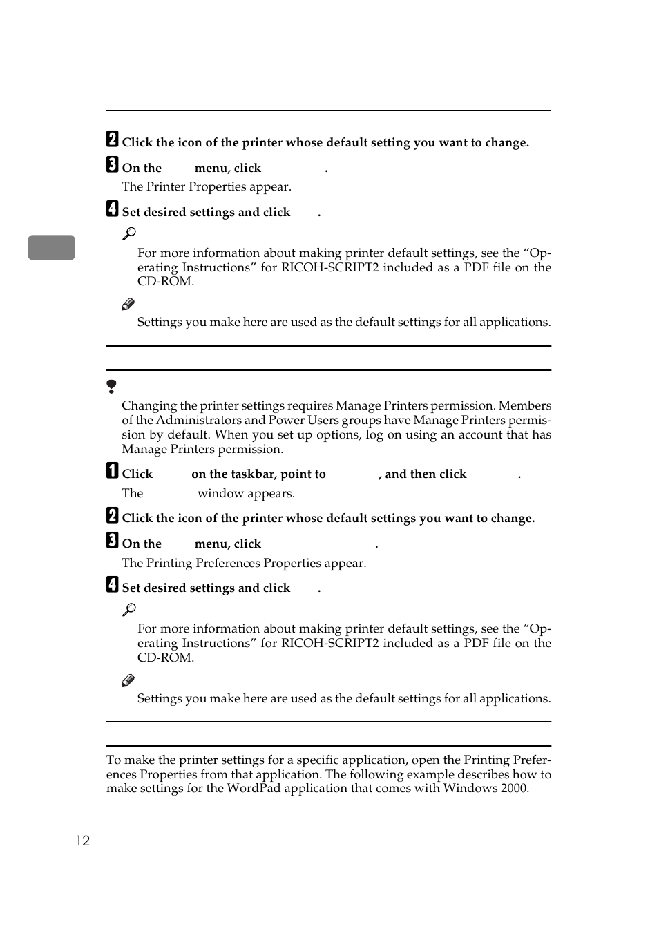 Making printer settings from an application | Ricoh AP306 User Manual | Page 24 / 144