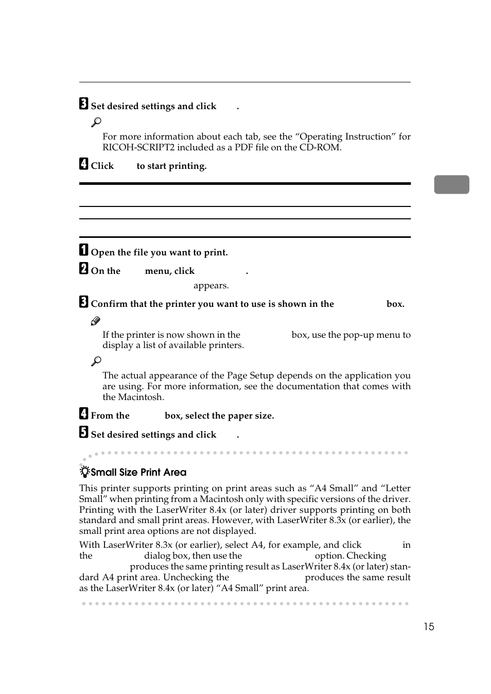 Macintosh - setting up for printing, Making paper settings from an application | Ricoh AP306 User Manual | Page 27 / 144