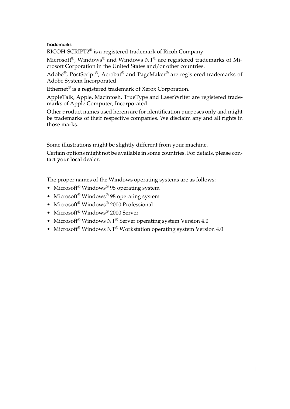 Trademarks, Notes | Ricoh AP306 User Manual | Page 3 / 144