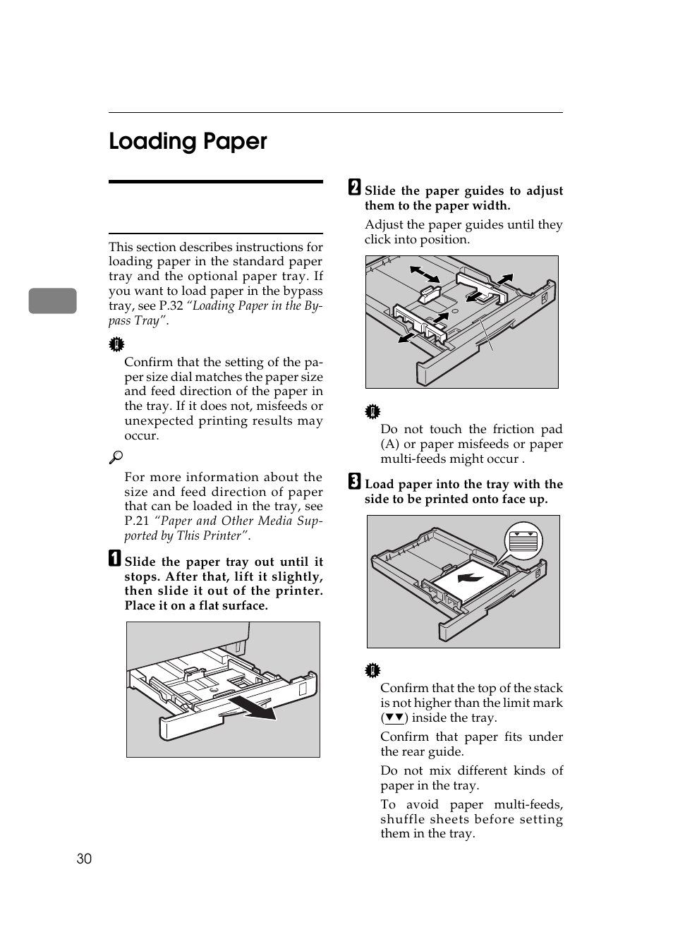 Loading paper, Loading paper in the paper tray, 3loading paper | Ricoh AP306 User Manual | Page 42 / 144