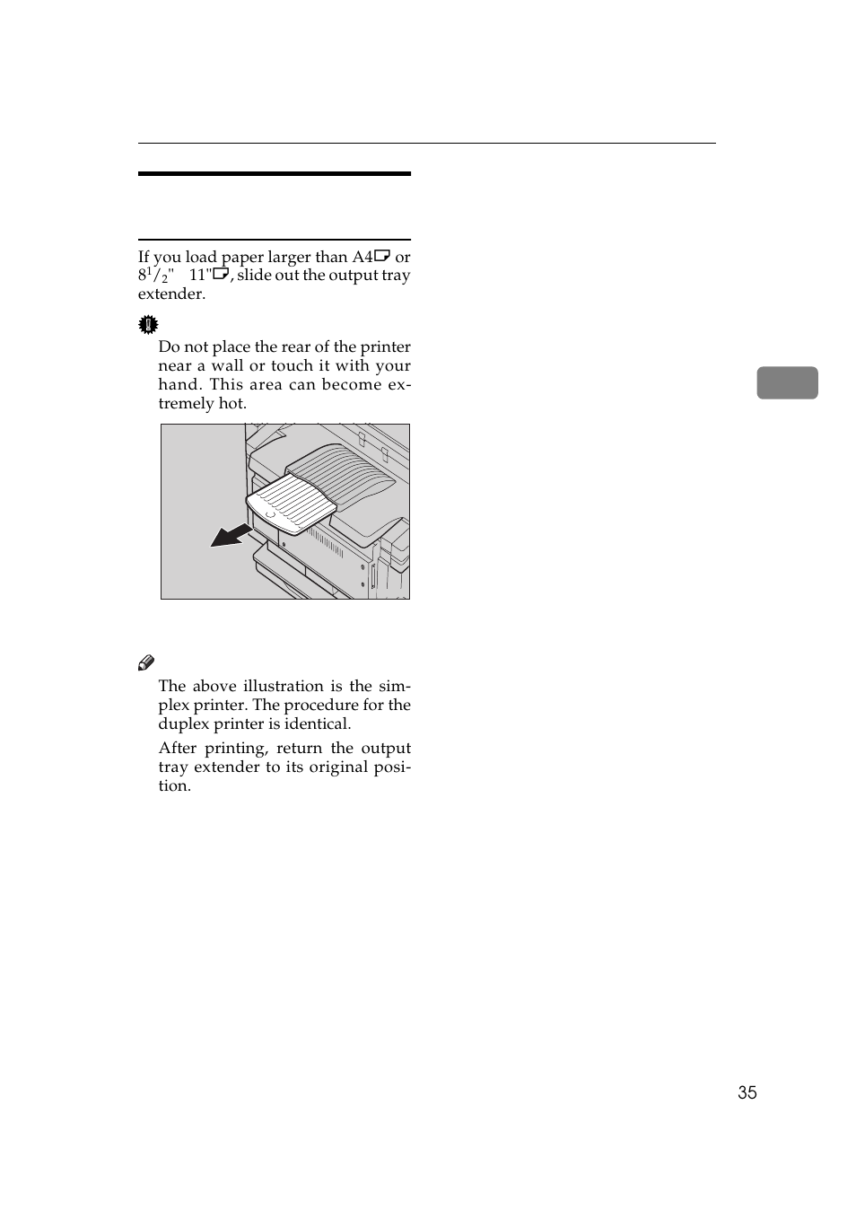 Sliding out the output tray extender | Ricoh AP306 User Manual | Page 47 / 144