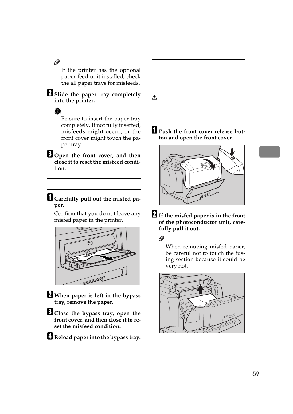 Bypass tray, P.59 “when the message, Open front cover remove misfeed" appears | Ricoh AP306 User Manual | Page 71 / 144