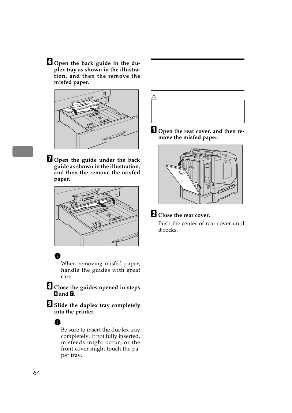 P.64 “when the message, Remove misfeed from rear cover" appears | Ricoh AP306 User Manual | Page 76 / 144