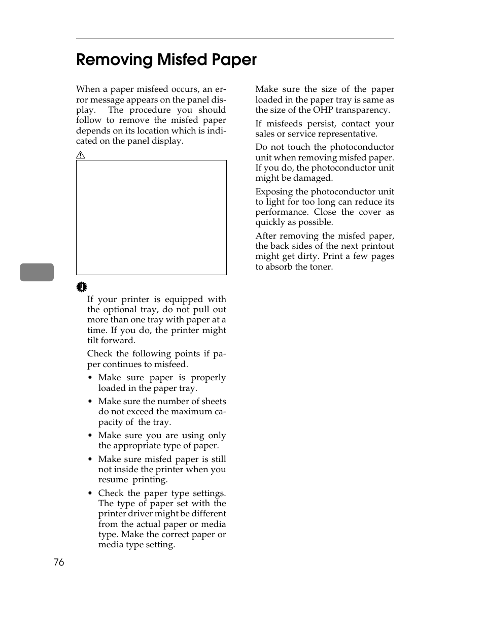 Removing misfed paper, P.76 “removing misfed, Paper | 6removing misfed paper | Ricoh AP305 User Manual | Page 106 / 156