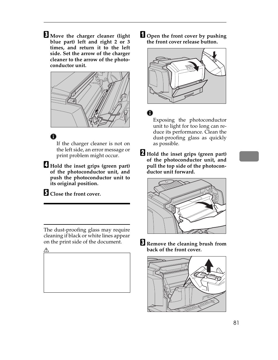 Cleaning the dust-proofing glass, P.81 “cleaning the dust-proofing glass | Ricoh AP305 User Manual | Page 111 / 156
