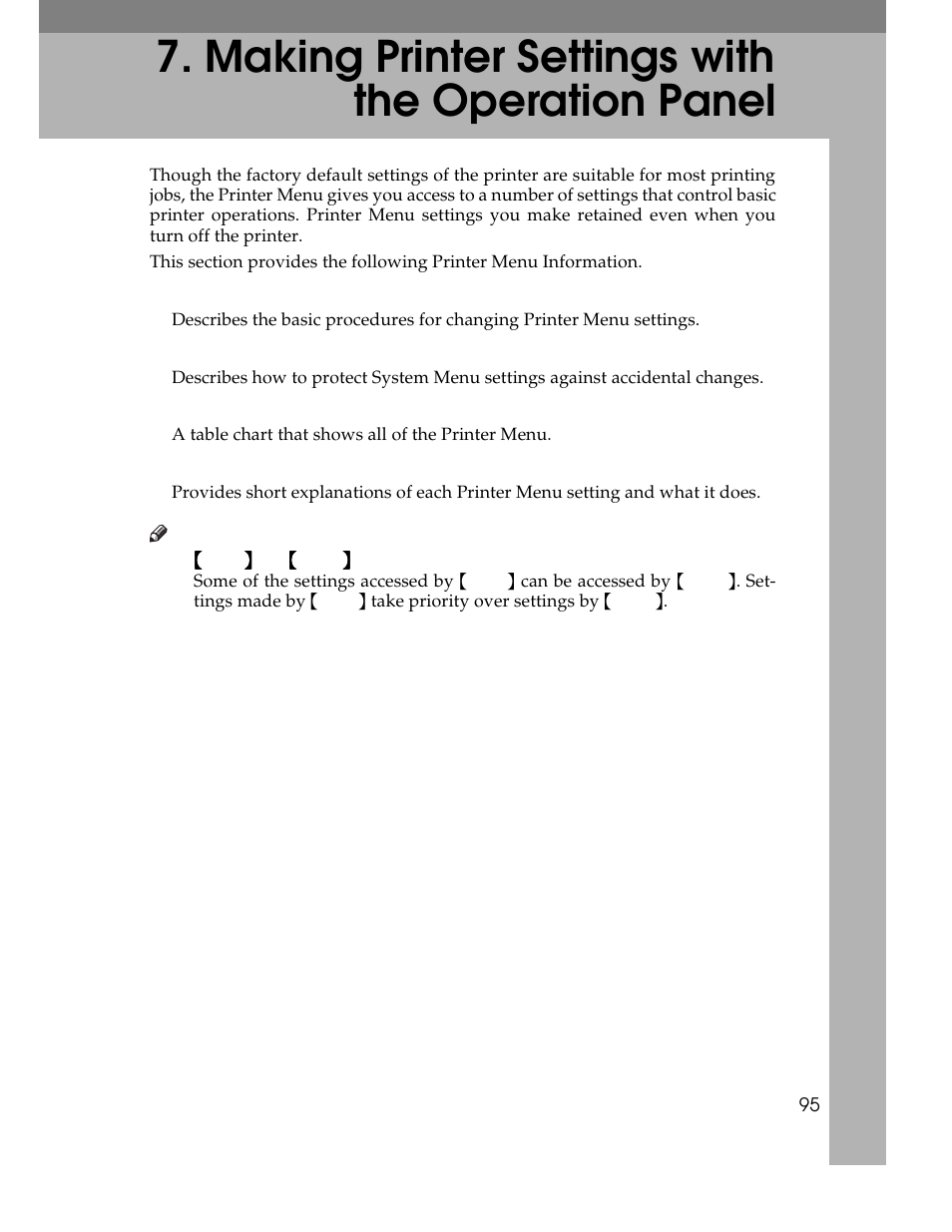 Making printer settings with the operation panel, P.95, Making printer settings with the opera- tion panel | P.95 “making printer settings with the, Operation panel | Ricoh AP305 User Manual | Page 125 / 156