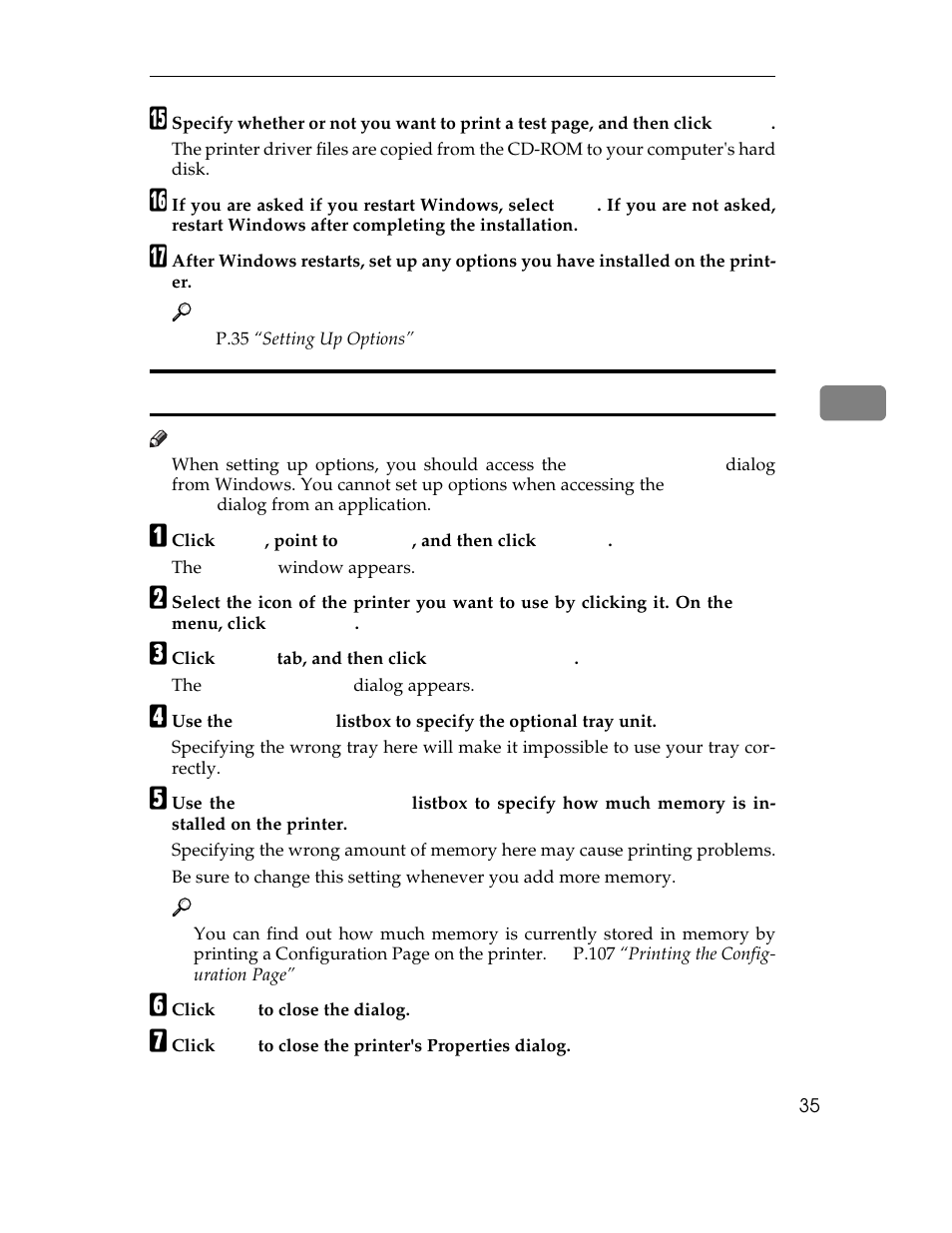 Setting up options, P.35 “setting up op, Tions | Driver, P.35 “setting up options | Ricoh AP305 User Manual | Page 65 / 156