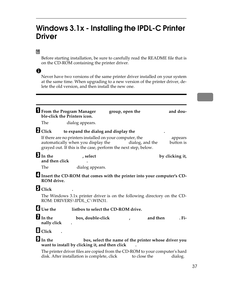 Windows 3.1x, Installing the printer driver | Ricoh AP305 User Manual | Page 67 / 156