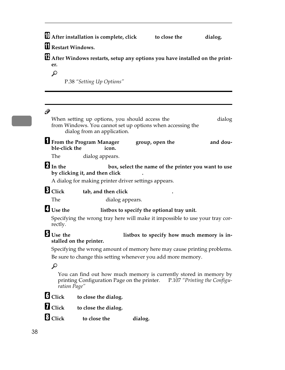 Setting up options, P.38, Setting up options” , w | Ricoh AP305 User Manual | Page 68 / 156
