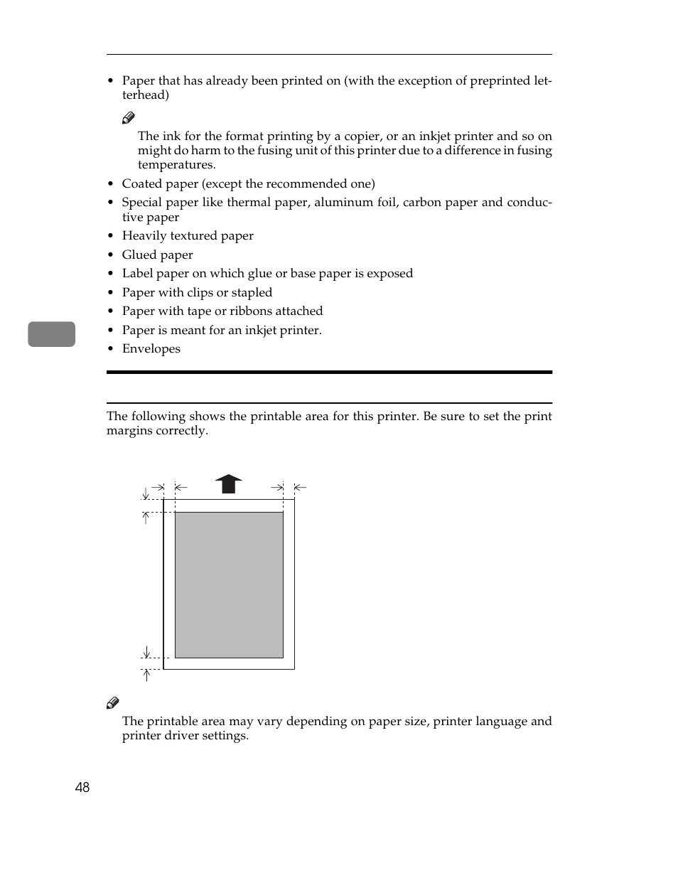 Printable area | Ricoh AP305 User Manual | Page 78 / 156