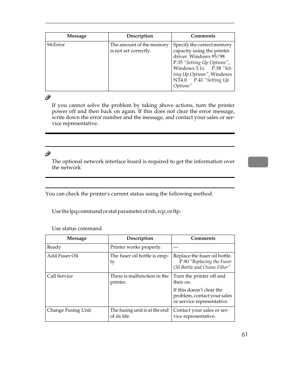 Getting printer information over the network, Printer current status | Ricoh AP305 User Manual | Page 91 / 156