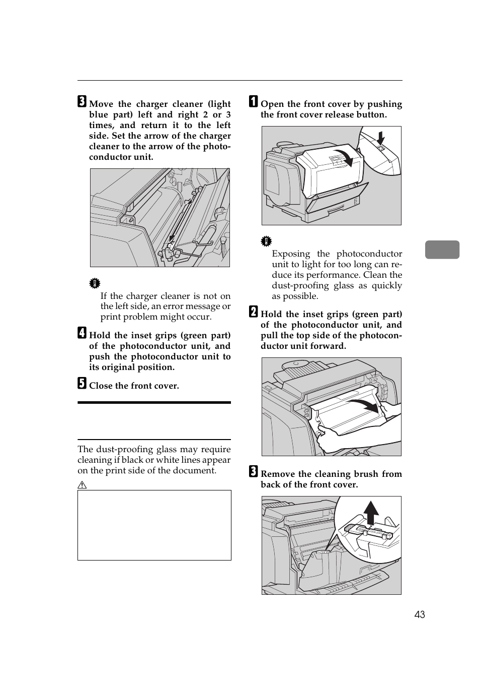Cleaning the dust-proofing glass, P.43 “cleaning the dust-proofing glass | Ricoh AP505 User Manual | Page 61 / 80